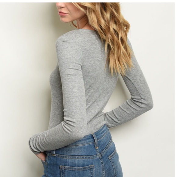 Grey ribbed cris cross bodysuit - Picture 8 of 8